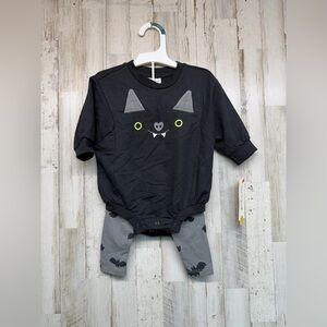 Cat & Jack Bat Face Halloween Romper & Leggings Set NWT Size 0-3 Months Baby
